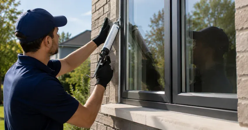 Aluminum window frame with double glazed insulated glass unit installed in a residential wall in Rymal, Hamilton