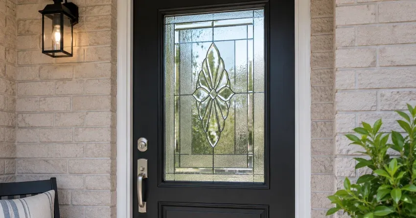 technician replacing a cracked decorative glass panel in Hamilton