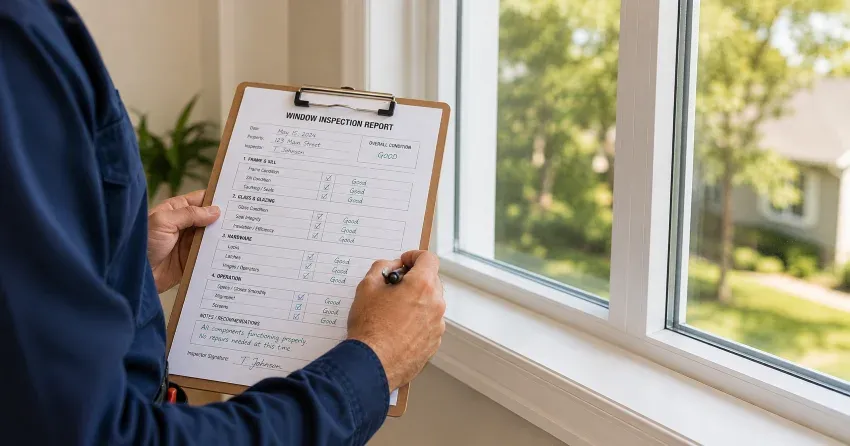 technician inspecting window seal and frame in Hamilton