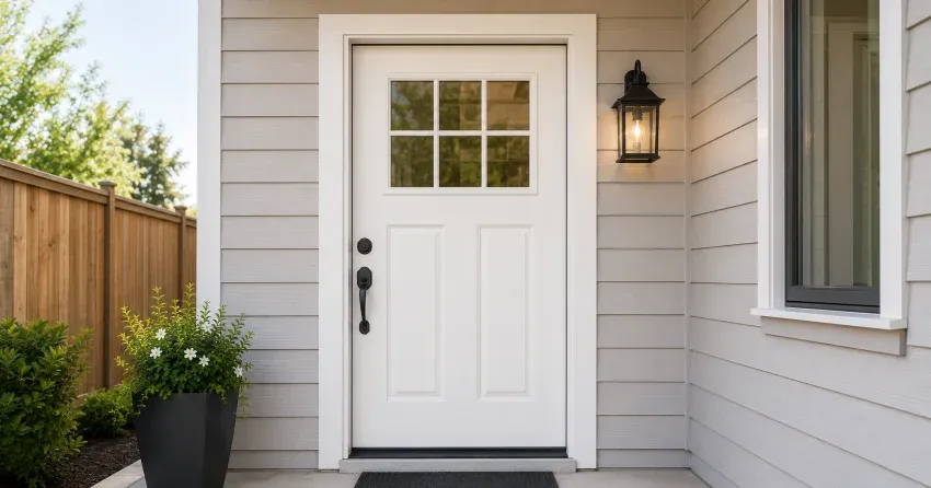 technician installing exterior door frame in Binbrook, Hamilton