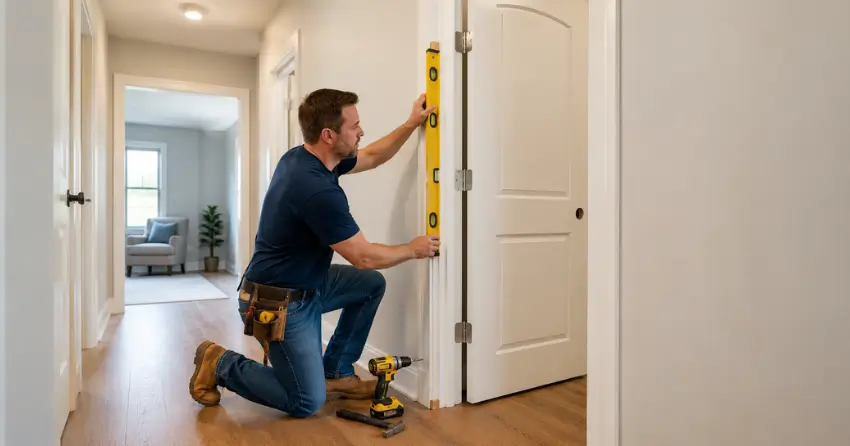 technician installing a pre-hung interior door in a home hallway Rymal, Hamilton