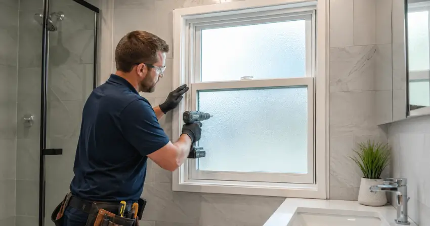 frosted glass installation bathroom window in Jerome, Hamilton