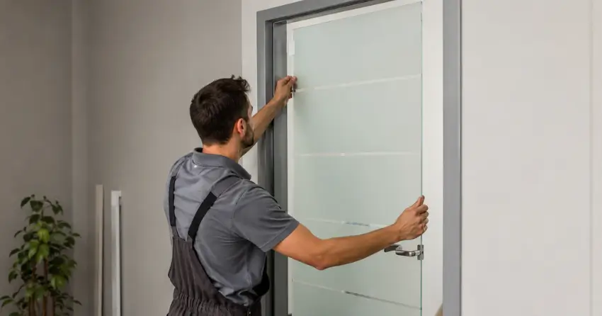 frosted glass interior door panel installation in Binbrook, Hamilton