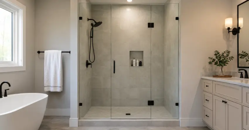 new frameless glass shower door installed in Ancaster, Hamilton