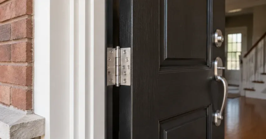 technician repairing a front door lock and frame in McQuesten East, Hamilton