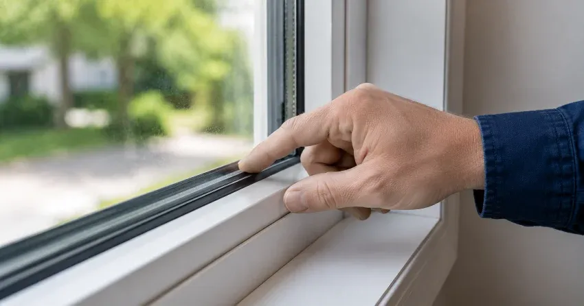 technician inspecting window glass seal in Macassa, Hamilton